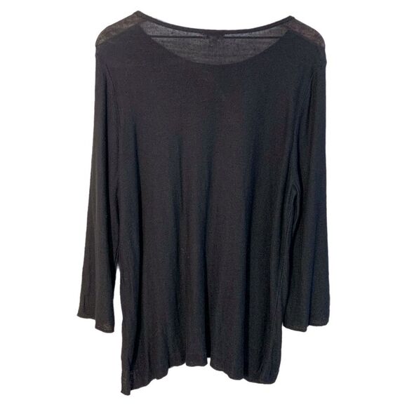 J. JILL Tunic 59% Linen Blend Women’s XL Black Long Bell Sleeve Slit Scoop Neck. - Picture 2 of 15